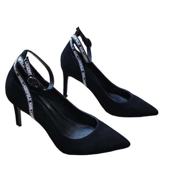 Karl Lagerfeld The Jacqueline Black Ankle Strap Heels - Picture 1 of 11